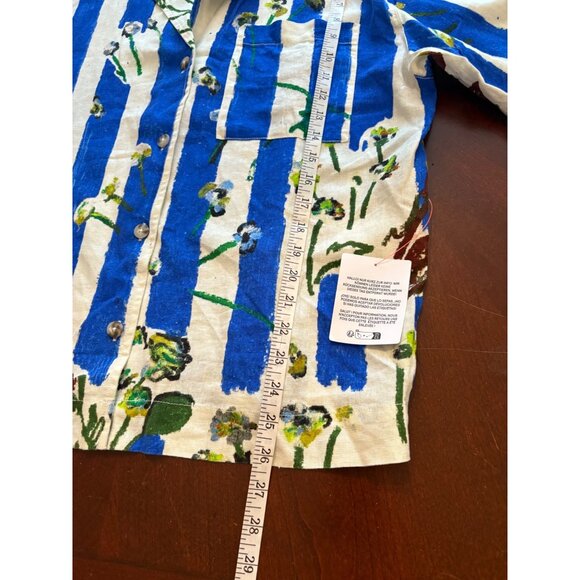 Topshop NWT Floral Stripe Linen-Blend Button-Down Resort Shirt Small or US 4-6 - Picture 11 of 13